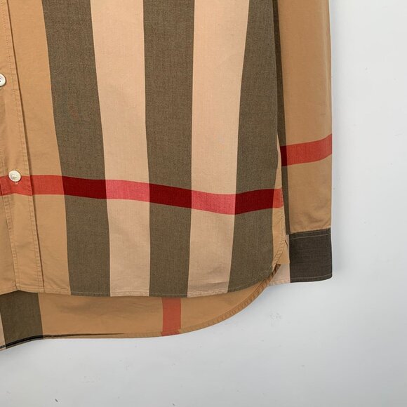 Burberry Large Check Button-Up Shirt Beige/Multicolor Cotton Blend L - Picture 4 of 8